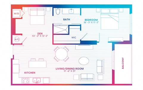 a floor plan of a living room with a dining room and a kitchen